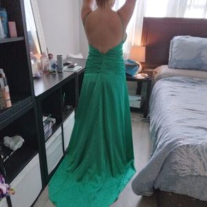 1930s Replica Emerald Green satin Formal Gown with train